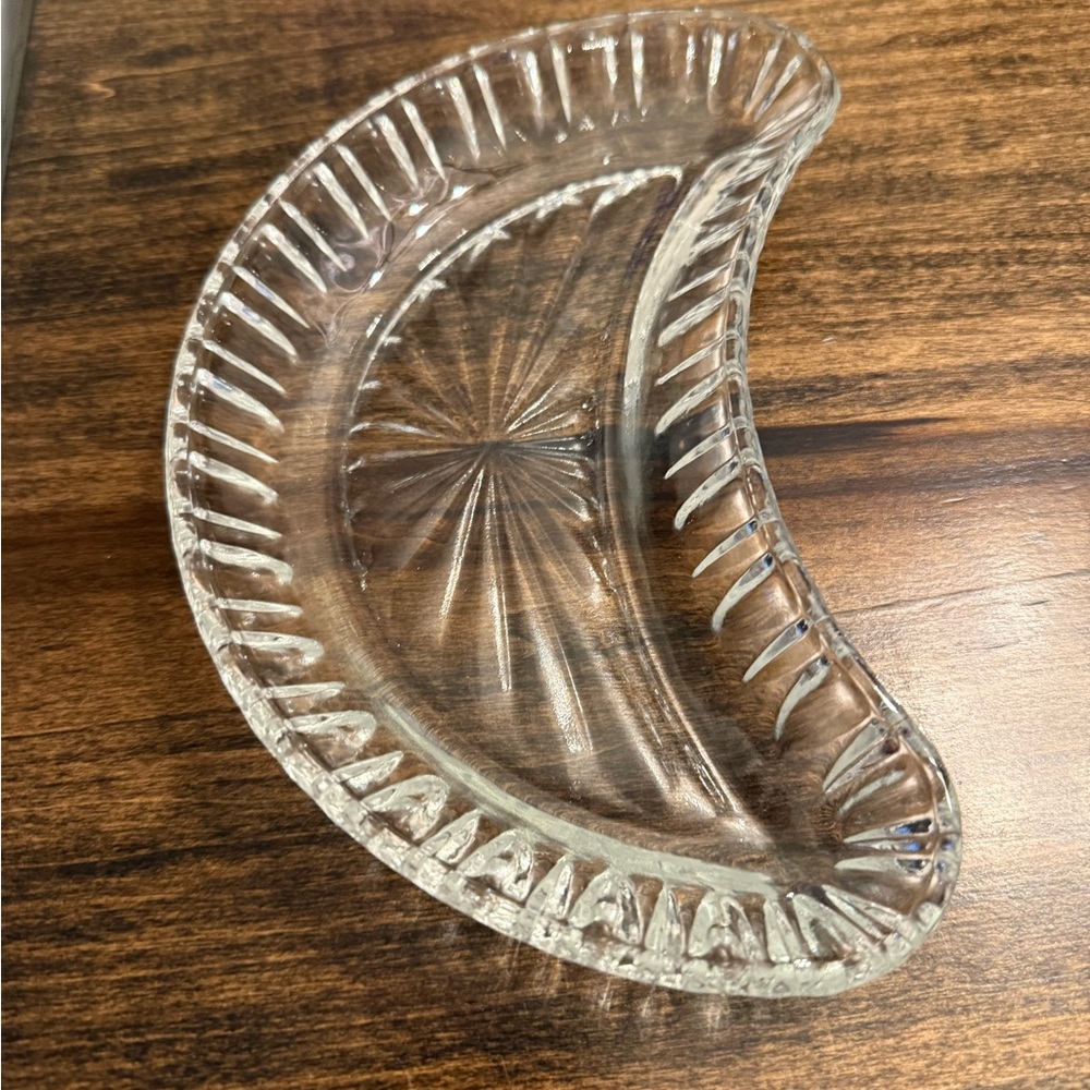 Crescent moon shaped glass dish